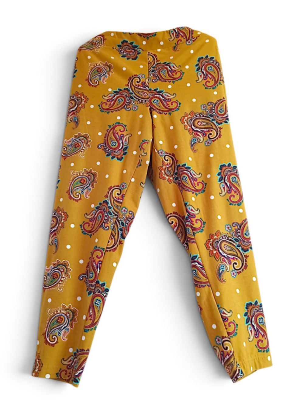 Terra & Sky Paisley Leggings, Size 2X, Yellow and White colorful boho stretchy